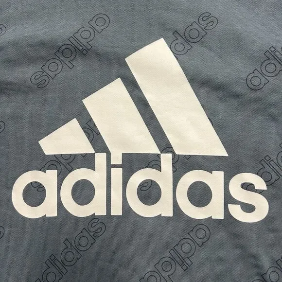 Adidas All Over Logo Hooded Sweatshirt Adult Medium Blue/Gray Hoodie Pockets - Picture 2 of 10